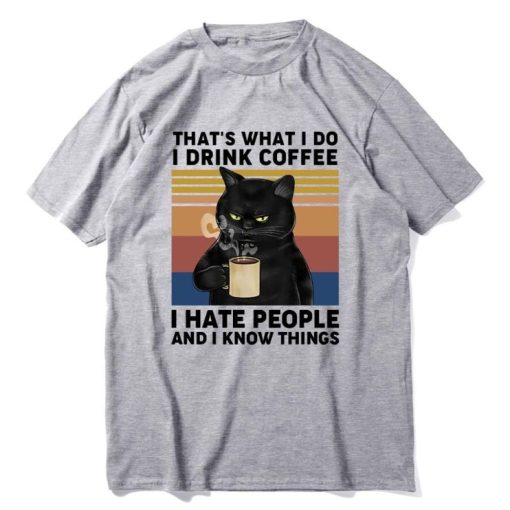 That’s What I Do I Drink Coffee I Hate People Black Cat T-Shirt