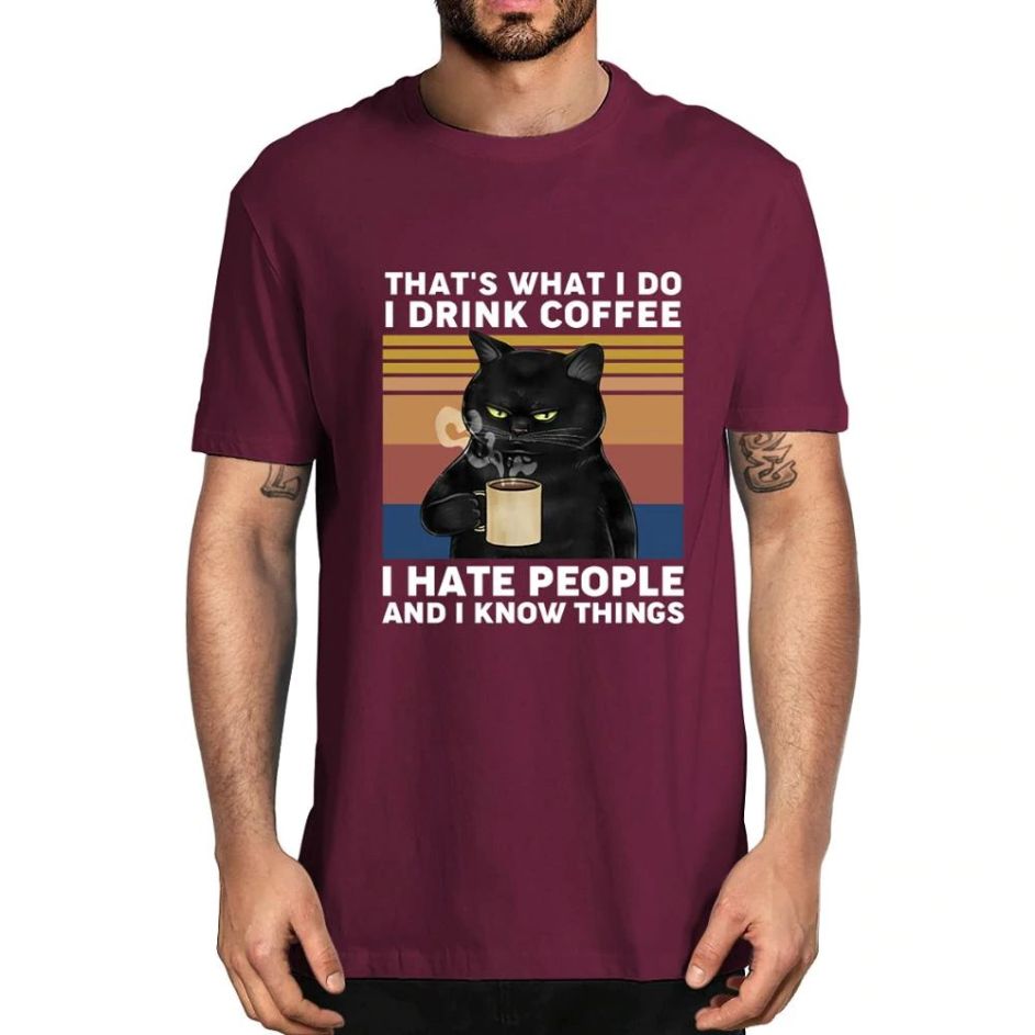 That's What I Do I Drink Coffee I Hate People Black Cat T-Shirt