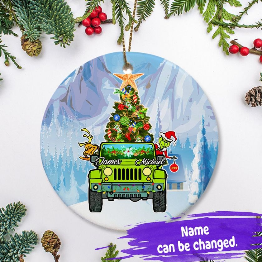 The Grinch Life Is Good Enjoy Frame Jeep Lover Christmas Ceramic Ornament