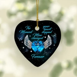 The Moment Your Heart Stopped Mine Changed Forever Heart Christmas Ceramic Ornament