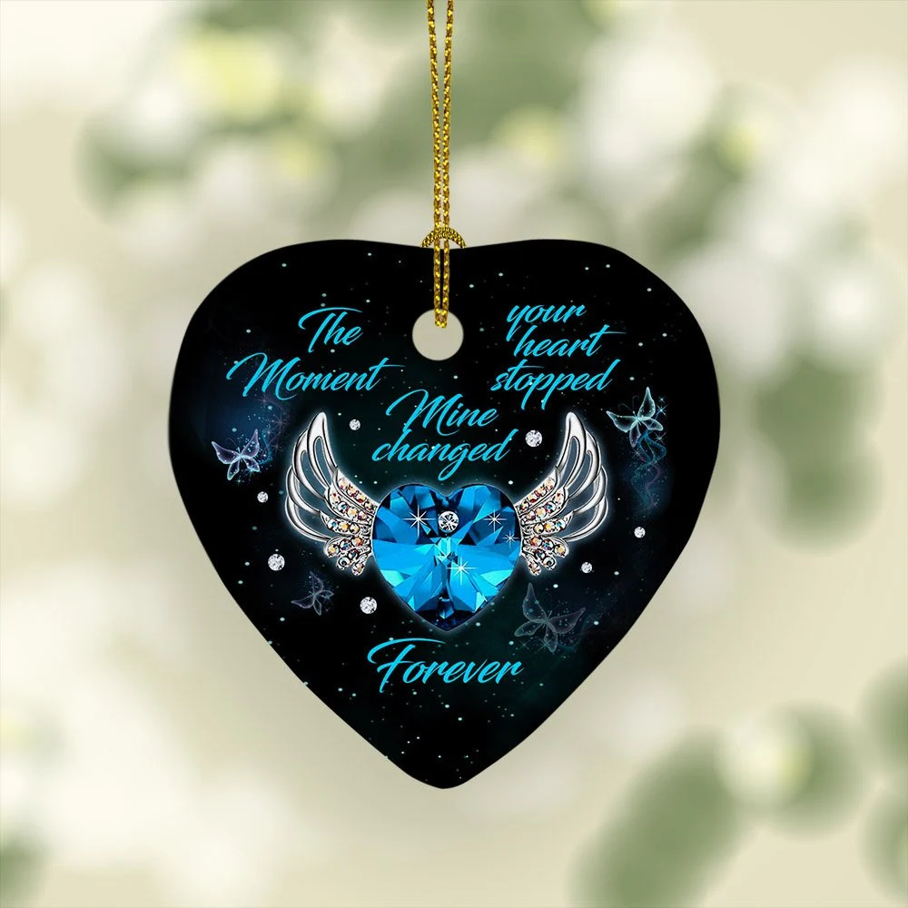 The Moment Your Heart Stopped Mine Changed Forever Heart Christmas Ceramic Ornament