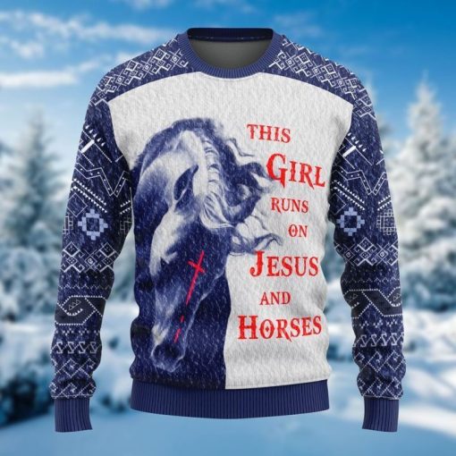 This Girl Runs On God And Horses All Over Printed Xmas Sweater