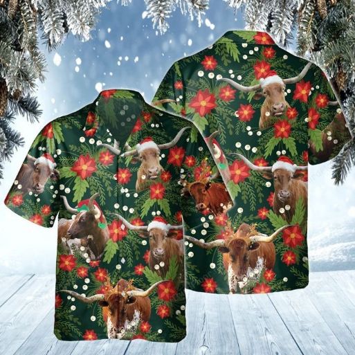 Texas Longhorn Cow Christmas Hawaiian Shirt T-Shirt