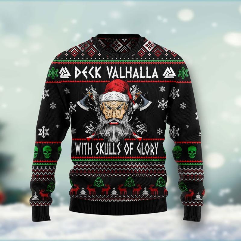 Viking Deck Valhalla Skulls Of Glory Ugly Christmas Sweater Sweatshirt, Christmas Ugly Sweater Gift, Christmas Sweater – 1