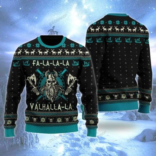 Viking Fa La La Teal Christmas Ugly Sweater