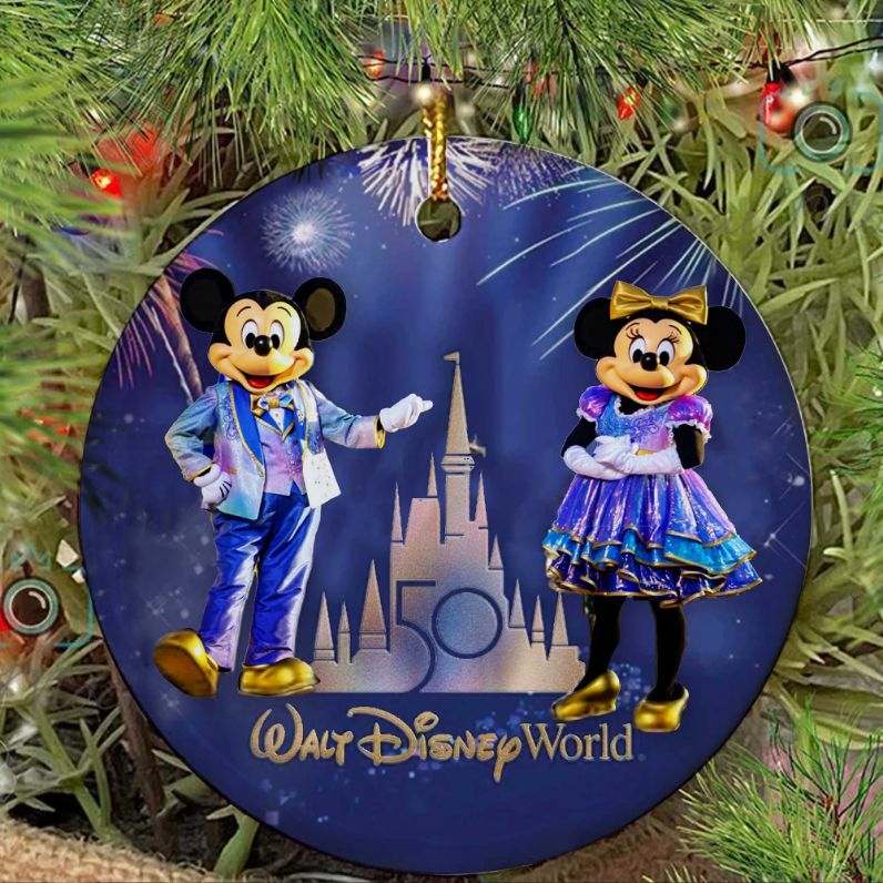 Walt Disney 50Th Anniversary Birthday 50Th Mickey Minnie Castle Matching Christmas Ceramic Ornament
