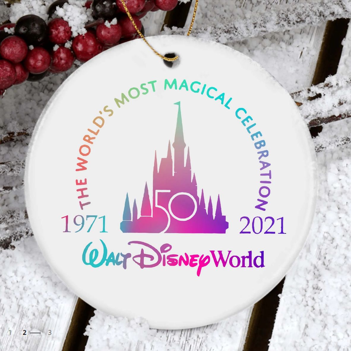 Walt Disney World 50th Anniversary 50th Castle Matching Disney 50th birthday Christmas Ceramic Ornament