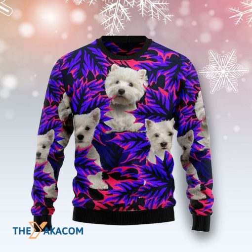 West Highland White Terrier Leaves 3D Sweater Christmas