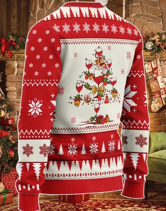 Wine Christmas Tree Sweater Sweatshirt All Over Print
