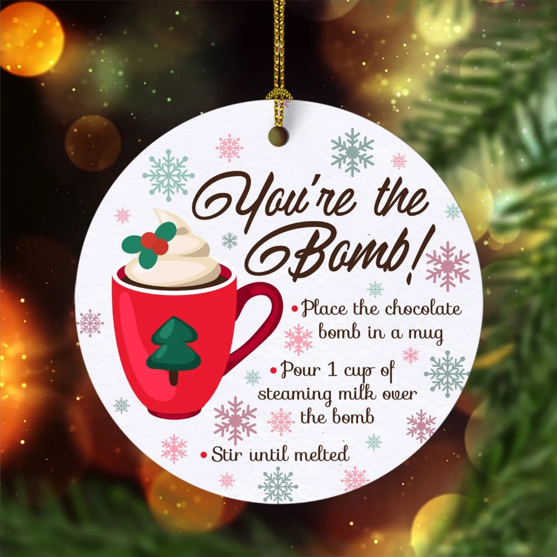 You’Re The Bomb Place The Chocolate In The Mug Funny Valentine Couple Christmas Ceramic Ornament