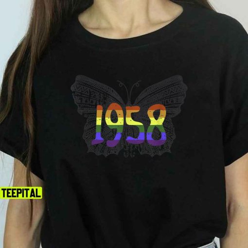1958 LGBT Flag Gray Butterfly Gay Pride Month T-Shirt