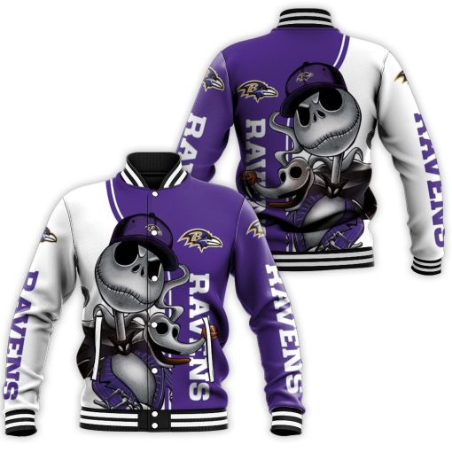 Baltimore Ravens Jack Skellington And Zero Baseball Jacket