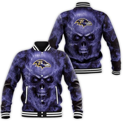 Baltimore Ravens Nfl Fans Skull Baseball Jacket