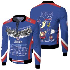 Buffalo Bills Legends Sign 60th Anniversary Afc West Champions Snoopy Fan Fleece Bomber Jacket