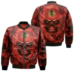 Chicago Blackhawks Nhl Fans Skull Bomber Jacket