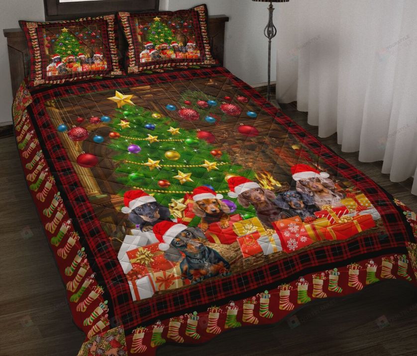 Dachshund Dogs And Christmas Trees Bedding Set