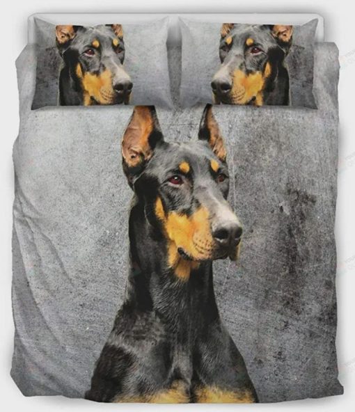 Doberman Dog Grey Bedding Set