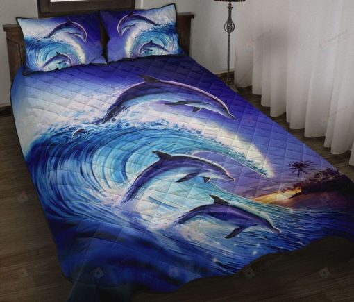 Dolphins Riding A Wave Bedding Set