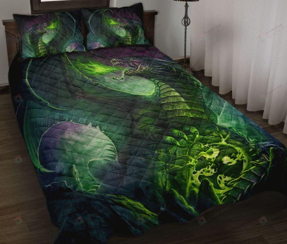 Dragon Fire Green Moutain Art Style Bedding Set