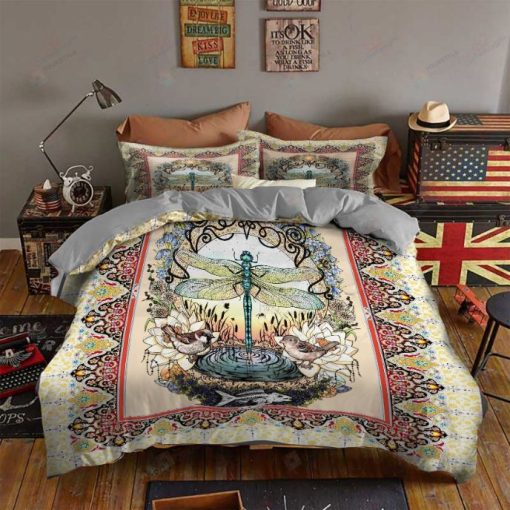 Dragonfly And Lotus Bedding Set