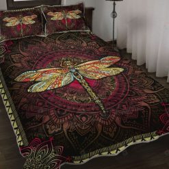 Dragonfly Mandala Black Background Bedding Set