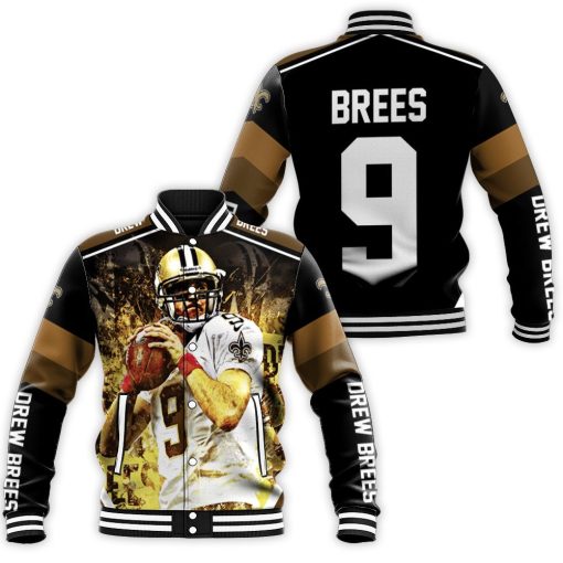 Drew Brees New Orleans Saints Black & Yellow Baseball Jacket