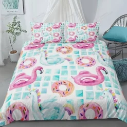 Fancy Unicorn Flamingo Donut Bedding Set