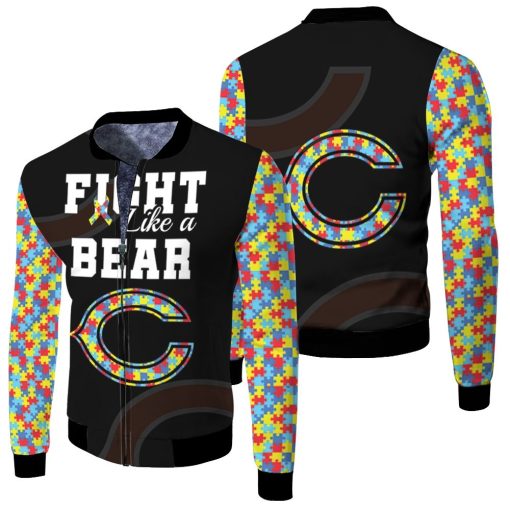 Fight Like A Chicago Bears Autism Support Fleece Bomber Jacket