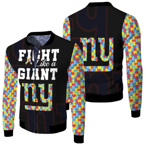 Fight Like A New York Giants Autism Support Fleece Bomber Jacket