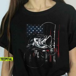 Fishing American Flag Vintage Unisex T-Shirt