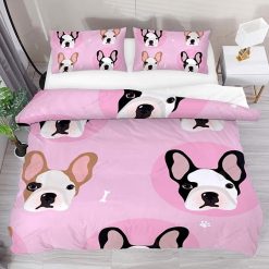 French Bulldogs Dog Pattern Pink Bedding Set