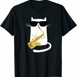 Funny Cat Wearing Sunglasses Playing Saxophone Unisex T-Shirt