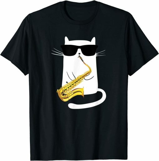 Funny Cat Wearing Sunglasses Playing Saxophone Unisex T-Shirt