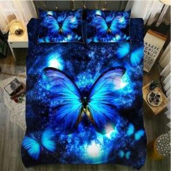 Glowing Blue Butterfly Bedding Set