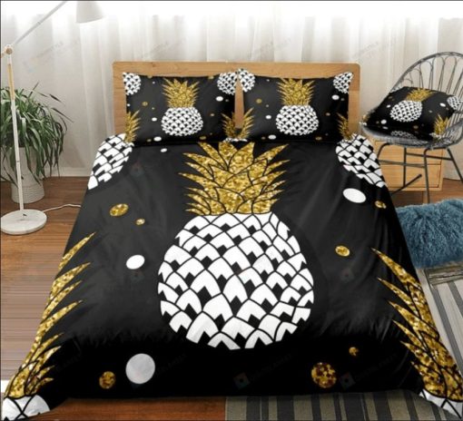 Gold Black Pineapple Bedding Set