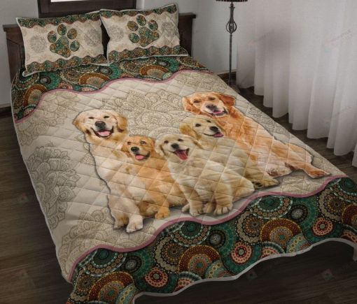 Golden Retriever Family Vintage Mandala Bedding Set