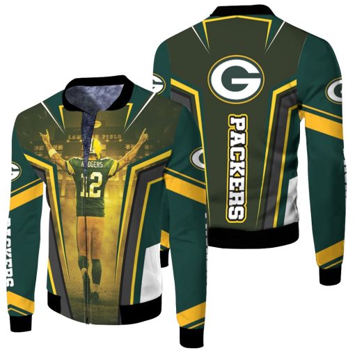 Green Bay Packers Aaron Rodgers 12 For Fans Fleece Bomber Jacket