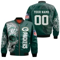 Green Bay Packers Nlf Fan Sugar Skull 3d Personalized Bomber Jacket