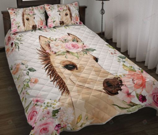 Horse Baby Watercolor Flower Bedding Set