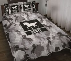 Horse Camo Repeat Heartbeat Gray Bedding Set