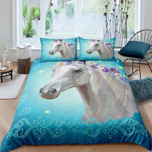 Horse Pattern Blue Bedding Set