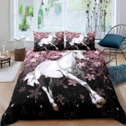 Horse With Cherry Blossoms Bedding Set