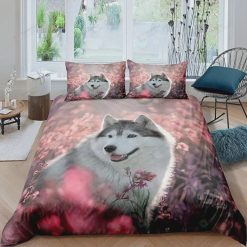 Huskey In Flower Field Bedding Set