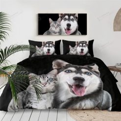Husky And Cat Bedding Set