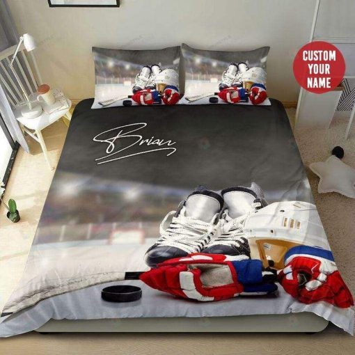 Personalized Custom Name Ice Hockey Player Bedding Set