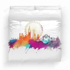 London Skyline Colorful Watercolor Bedding Set