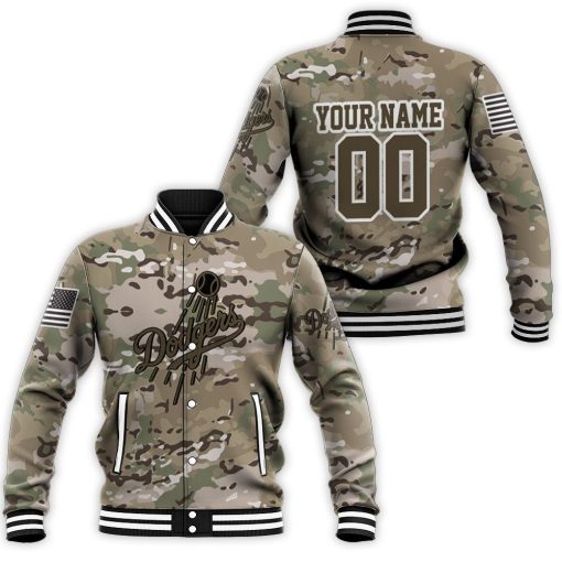 Los Angeles Dodgers Camouflage Veteran 3d Personalized Baseball Jacket