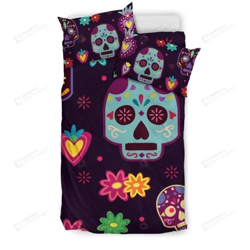 Muerte Skulls And Flowers Bedding Set