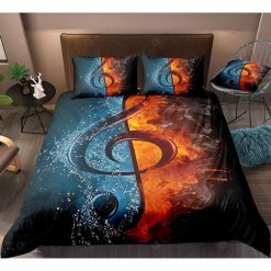 Music Note Fire And Water Background Bedding Set