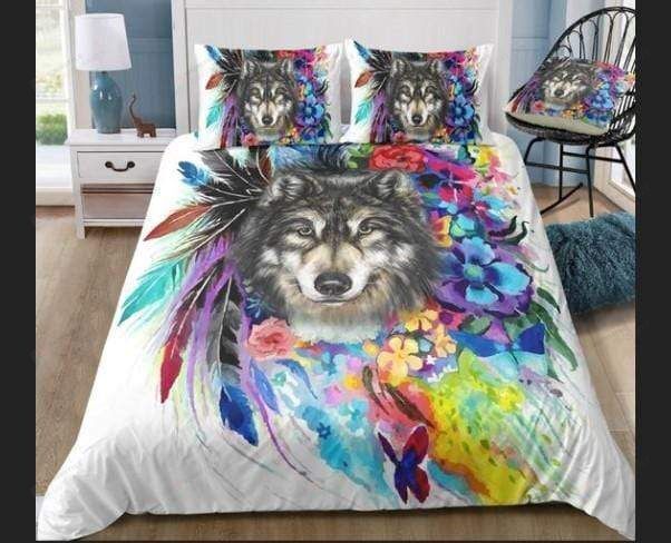 Mutilcolor Tribal Wolf Bedding Set